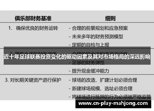 近十年足球联赛投资变化的驱动因素及其对市场格局的深远影响