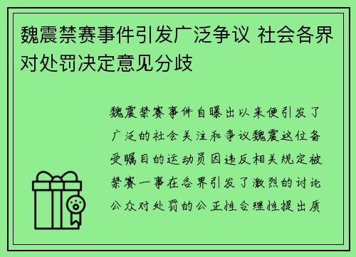 魏震禁赛事件引发广泛争议 社会各界对处罚决定意见分歧