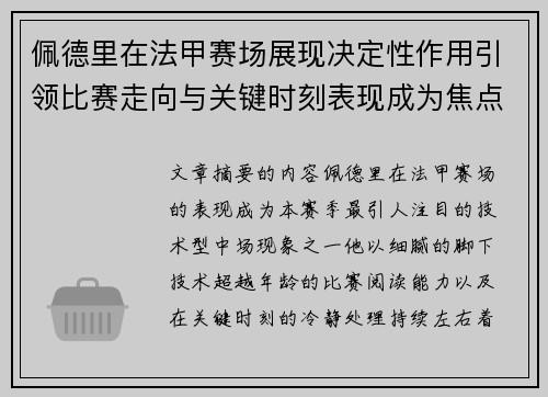 佩德里在法甲赛场展现决定性作用引领比赛走向与关键时刻表现成为焦点
